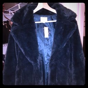 Green Faux Fur Loft Coat - NEVER USED TAGS ON